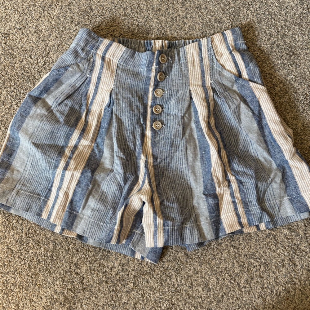 Anthropologie Blue and Cream Textured Shorts